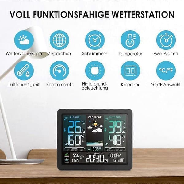 Väderstation. Professionell multifunktionell elektronisk klocka. Temperatur. Luftfuktighet. Barometer. Klåda. Fas
