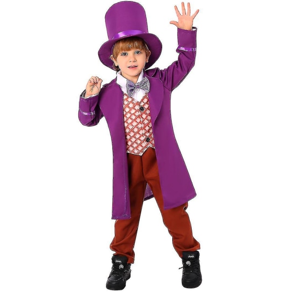 Halloween Chocolate Factory Cos-asu Willy Wonka Cosplay-asu Lasten Juhlat Carnival-yuyu L (125cm-135cm)