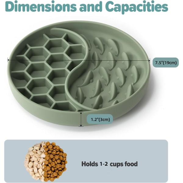 Silikone kæledyrsmadsskåle med sugekopper til små og mellemstore racer, skridsikre hundefoderskåle sænker kæledyrets spisehastighed, lindrer angst og tilføjer sjov Green