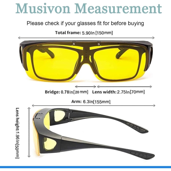 Natkørselsbriller - Gule vendbare linser til mænd og kvinder Let at bære over briller