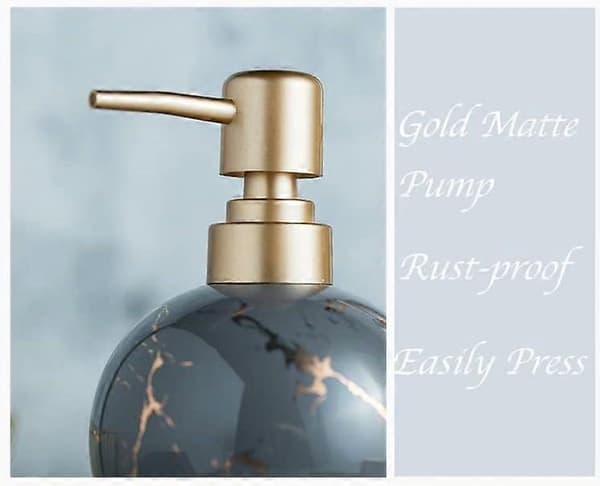 Guld sæbedispenser til badeværelse eller køkken, sød marmor rund keramisk lotionflaske, rustfri pumpe Svart