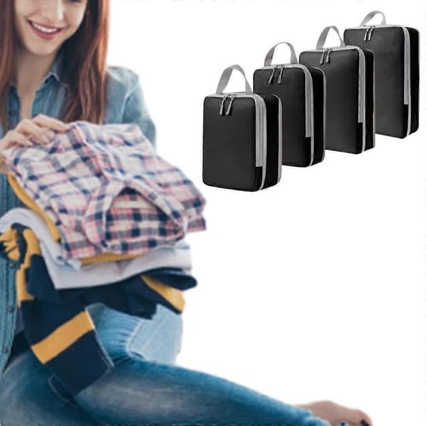 4 stk. opbevaringsposer Kompression Rejsepakke Organizer Opbevaringsboks Black One Size