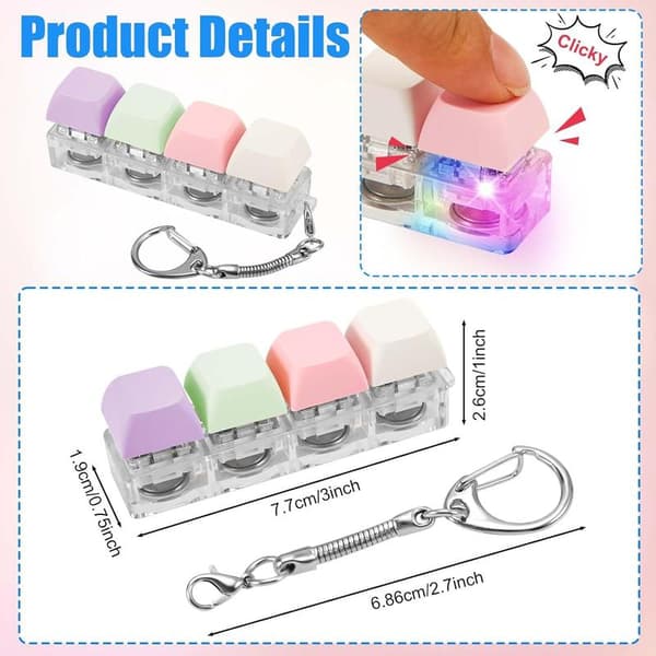 [LCS] Fidget Keyboard Keychain with LED Light Keyboard Fidget Clicker Fun Button Fidget Toy for Relaxation Decoration F\u00e4rg B