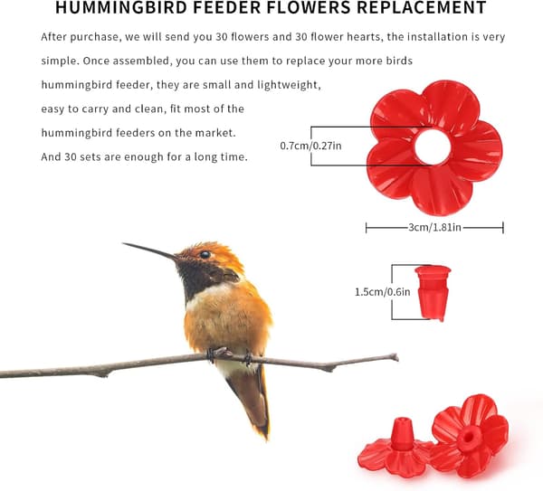 30 STK Kolibri Foderautomater Erstatningsblomster, Farverige Kolibri Foderautomat Erstatningsdele til de fleste Kolibri Foderautomater (Rød)