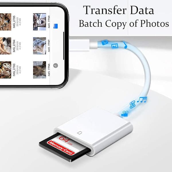 Applen Lightning–SD-kortinlukija Plug and Play -sovitin