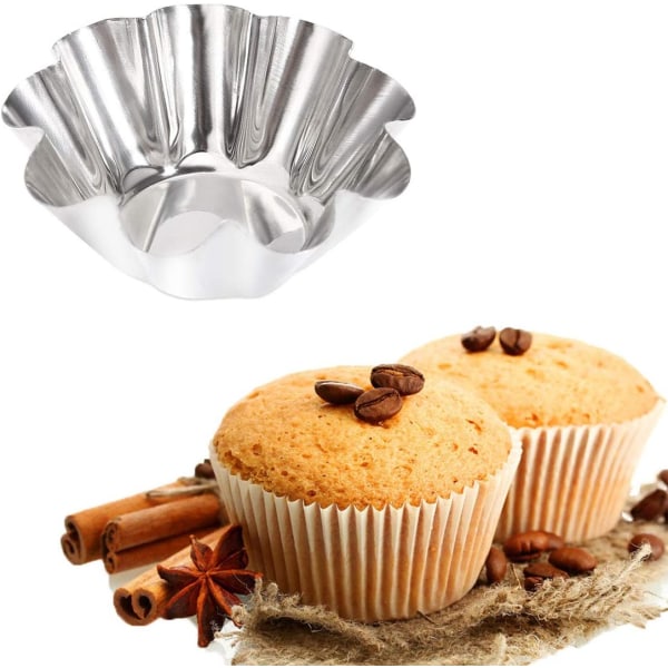 18 stykker tartelettformer, cupcakesformer, gjenbrukbar eggterteform i rustfritt stål for pudding, kaker, kjeks, muffins