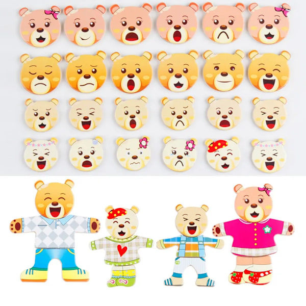 Lille Bjørn Skifte Klær Barnas Tidlig Utdanning Trepuslespill Jigsaw Kleslek Baby Puslespill Leker