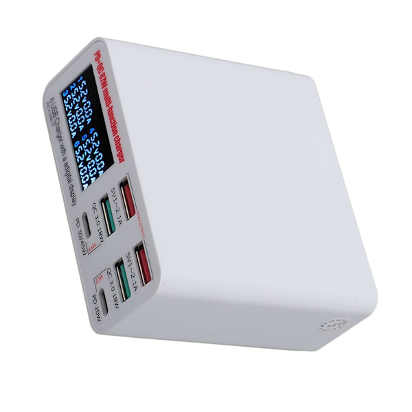 USB-latausasema 87W USB A USB C -laturi Hub 6 portilla LCD-näyttö QC3.0 PD Pikalataus USB-virtajohto 100–240V US-pistoke 0.1