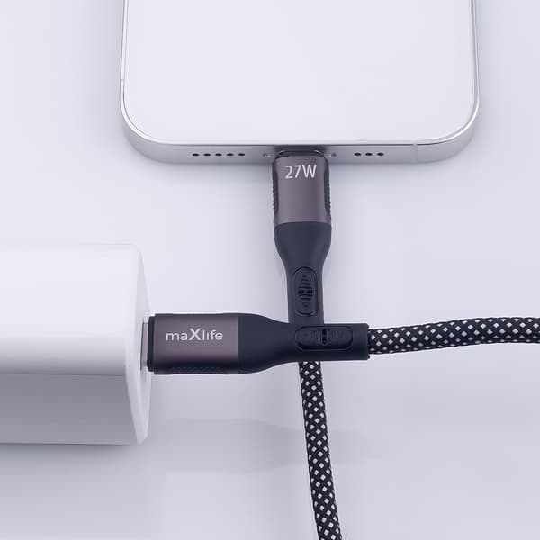 Maxlife MXUC-11 magnetkabel USB-C - Lightning 1,0 m 27W svart nylon
