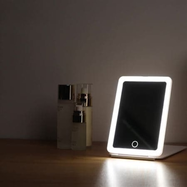 Sammenleggbar Oppladbar LED-Speil - Sminkespeil for Reise - Hvit