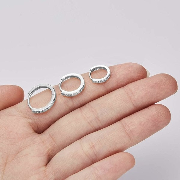 Kreolringer i sølv, dameøredobber, 3 par, 925 sterling
