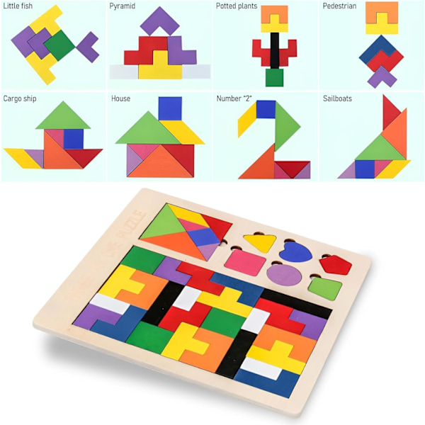 Tangram Børnepuslespil i Træ Montessori Lege 3 4 5 6 År Puslespil Børn 3 4 5 6 År Gave Dreng 3-6 År Legetøj Børn 3-6 År Læringsspil