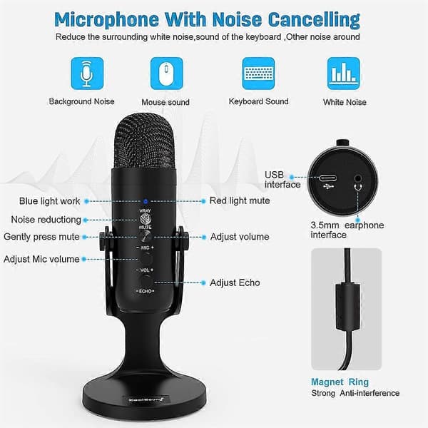 Zealsound USB kondensatormikrofon studioopptaksmikrofon for PC-datamaskin, streaming, videospill, podcasting, vokal K66 Tw blue