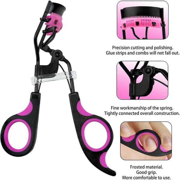 1 set Eyelash Curler with Comb, Eyelash Curler with 5 Replacement Pads, 3 Combs, 10 Second Curl and Lift Black and Purple Eyelashes