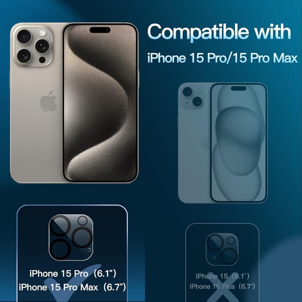 Kameralinsebeskyttelse til iPhone 15 Pro / 15 Pro Max, 9H hærdet glas, ridsefast (kompatibel, 3-pak)