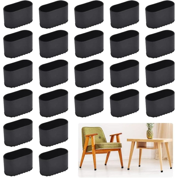 24 kpl Soikeat tuolin jalkasuojat 40 mm * 20 mm suojia huonekaluihin Tuolin jalkasuojat naarmujen ja melun estämiseksi huonekalujalkoihin (musta)