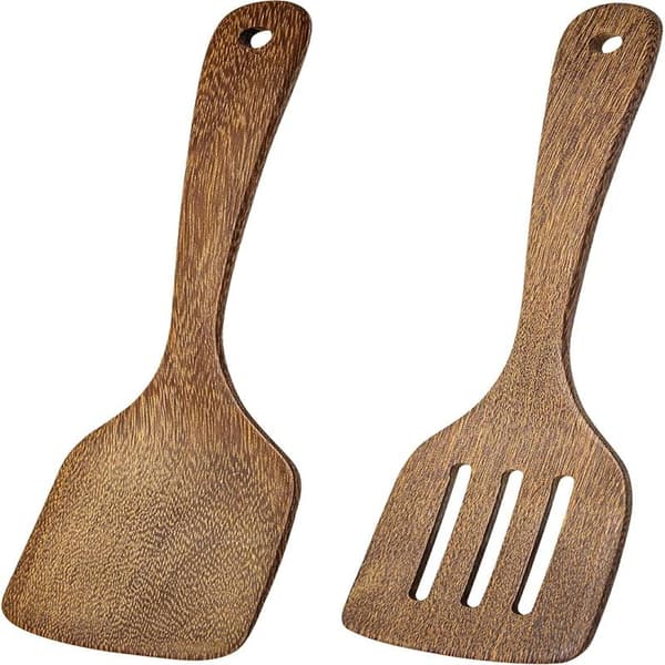 Träspatel, 2-pack Trä Solid Turner Kök Träspatel med hål för matlagning, Värmebeständiga Träspatlar för Bakning Non Stick Köksredskap