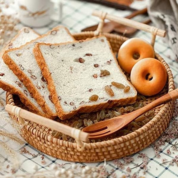 (24 cm diameter) Bröd- och fruktkorg, rund serveringsbricka i rotting