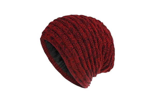 Män Kvinnor Unisex Vinter Varm Fleecefodrad Slouchig Stickad Mössa Red One Size