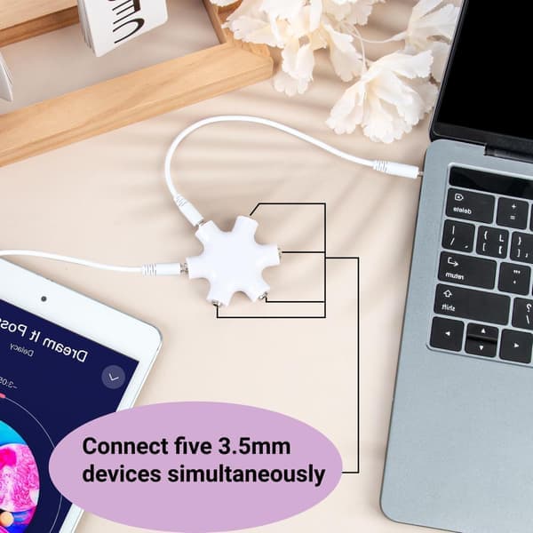 5-vejs 3,5 mm multi-hovedtelefon splitter, universel kompatibilitet, gruppelytning, multi-stik splitter til headset med 2-vejs AUX-kabel kompatibel