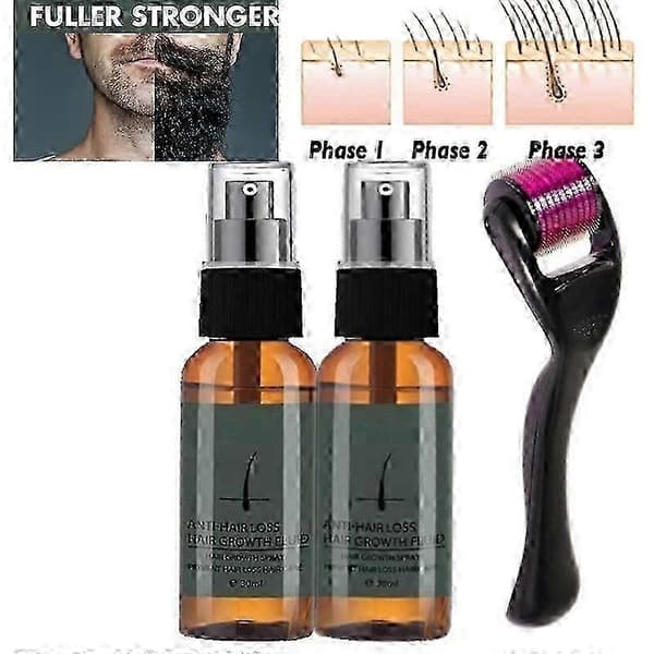 2st Skäggväxtolja Naturlig Män Skäggväxt Roller Kit Män Skäggväxtolja Närande