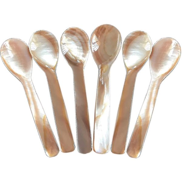 Pärlemor Kaviar Skedar Set om 6 - 11,5 cm X 3 cm - Runda Handtag