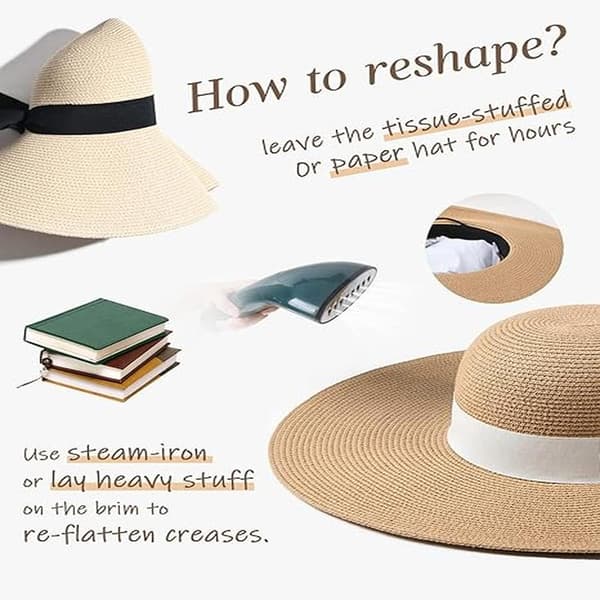 Dame Sol Stråhat Bred Skygge UPF 80 Sommerhat Sammenfoldelig Rulbar Floppy Strandhatte til Kvinder