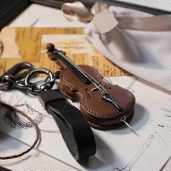Håndlavet Læder Violin & Cello Nøglering, Musikalsk Instrument Nøglering