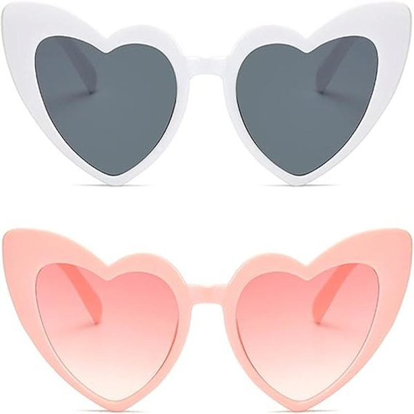 2 stk. hjerteformede solbriller (pink, hvide) til damer