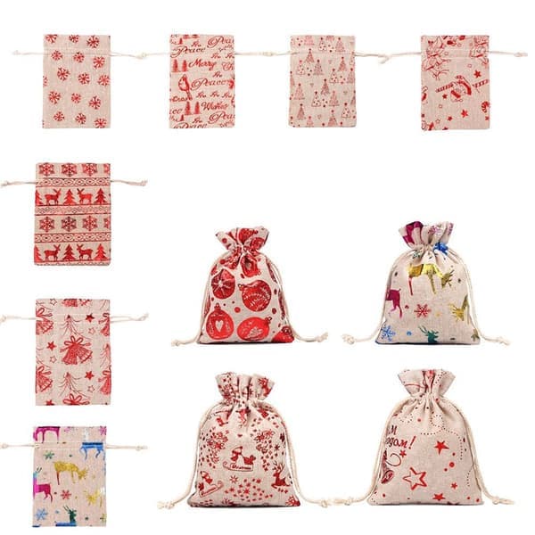 Adventskalender til at fylde, 10 x 14 cm Julekalender stofpose til