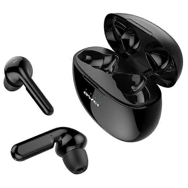 awei T15 TWS Bluetooth V5.0 Ture langaton urheilukuuloke latauskotelolla (musta) Black