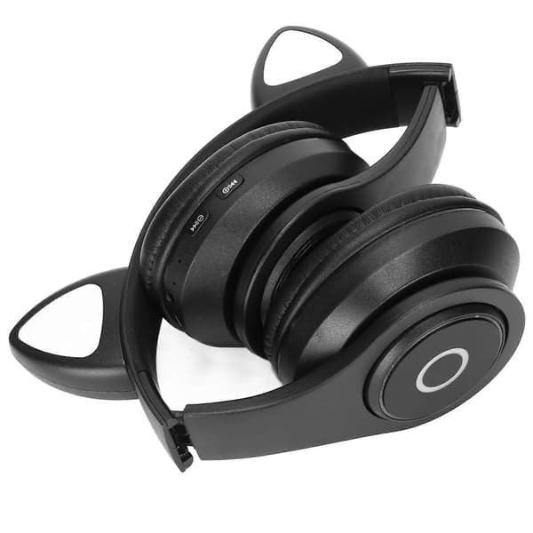 B39 Katteøre Bluetooth-headset Sødt Justerbart Bas Bærbart Trådløst Bluetooth-headset med Lydkabel til Børn (Sort)