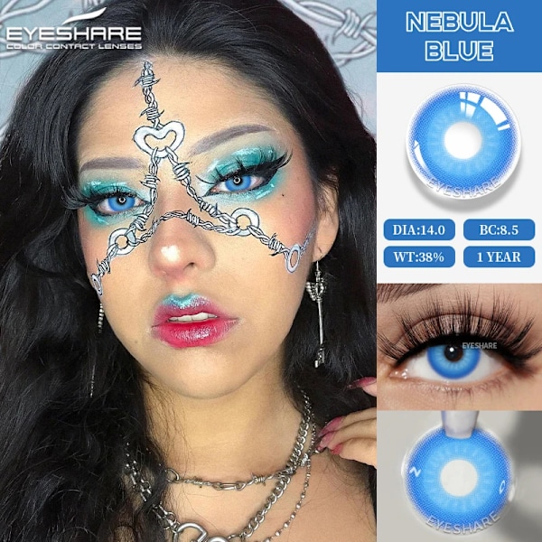 Eyeshare Anime Färgade Kontaktlinser för Cosplay - Blå Galna Halloween Linser, Kontaktlins Skönhetssmink NEBULA-BLUE NEBULA-BLUE