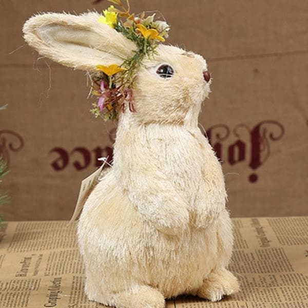 Straw Easter Bunny Figurines Lifelike Handmade Woven Rabbit Desktop Decorations