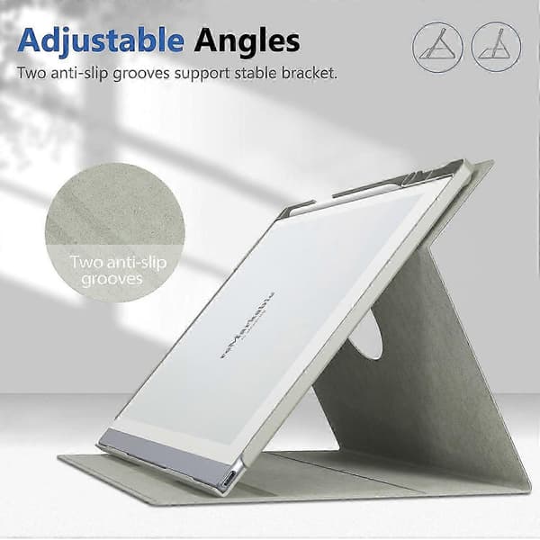 For ReMarkable 2 etui Roterende stativ PC PU-skinn E-leseromslag med pennholder - Grå Grey