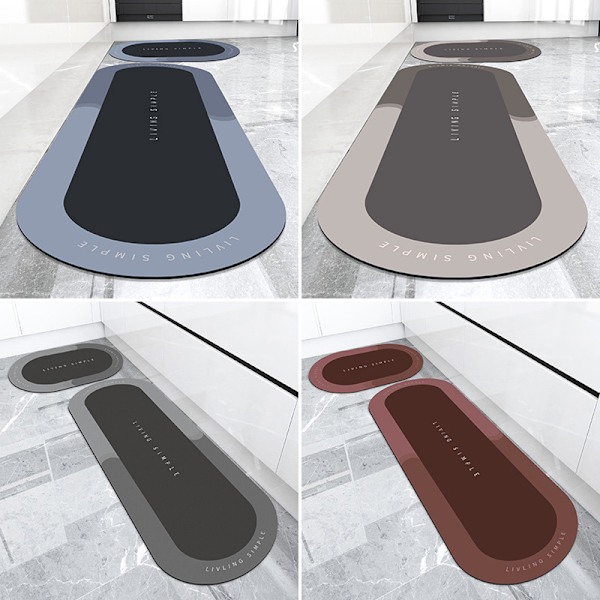 Superimukykyinen kylpymatto Nopeasti kuivuva pehmeä elliptinen matto ovimatto Moderni tyyli keittiöön kylpyhuoneeseen Danube soikea - Harmaa Danube oval - Grey 45*150