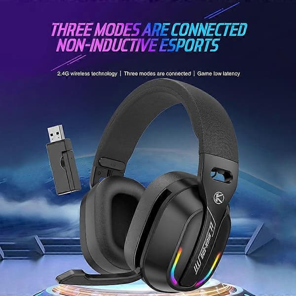 Bluetooth 5.4 Hodebåren RGB Trådløst Bluetooth Gaming Headset Med Sender GT100 Svart