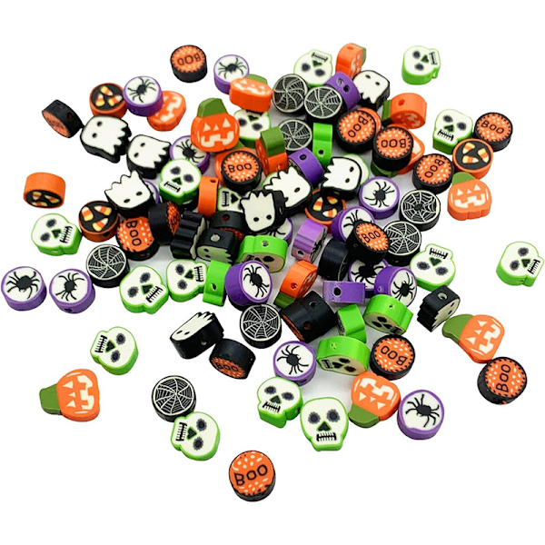 100 Pcs Halloween Polymer Clay Beads Spacer Beads Supplies for DIY Bracelet Earring Necklace Jewelry Making