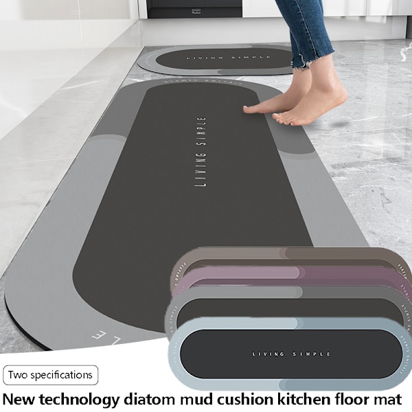 Superimukykyinen kylpymatto Nopeasti kuivuva pehmeä elliptinen matto ovimatto Moderni tyyli keittiöön kylpyhuoneeseen Danube soikea - Harmaa Danube oval - Grey 45*150