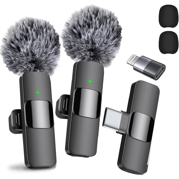 2024 Professional Wireless Lavalier Microphone 2 Pack Noise Cancelling Crystal Clear Recording Med Usb-c Til Iphone 15 Pro Max, Ipad, Android, Live St 1 set