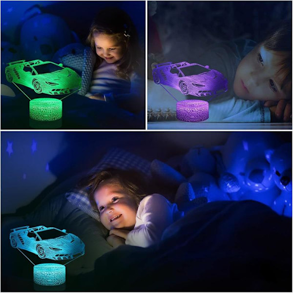 Bil 3D Nattlys Biler for gutter Barn 3D Lampe Lys Julegave