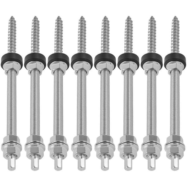 Dubbelskruvar, M10 x 200 mm, förmonterade, V2A, höjdjusterbara, för solcellsmontering på tak, 8-pack Silver