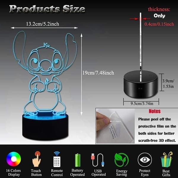 Stitch natlampe, Lilo og Stitch figurer 3D Stitch lampe legetøj