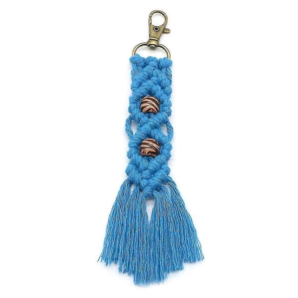 Mini Makrame Nyckelringar Boho Makrame Väskberlocker För Bilnyckel, Ljusblå
