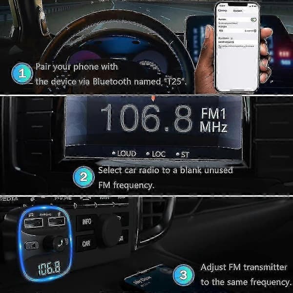 Bluetooth FM-sender til bil med håndfri opkald og 2 USB-porte