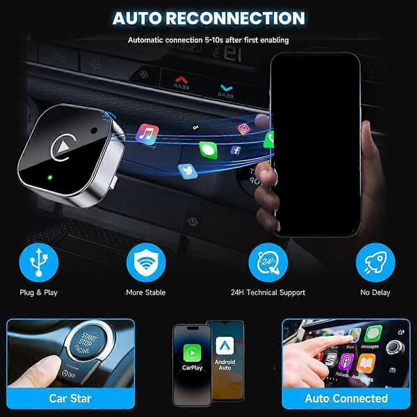 Langaton CarPlay-sovitin iPhonelle ja Android Autolle, Mini langallinen langattomaan Apple CarPlay -sovittimeen
