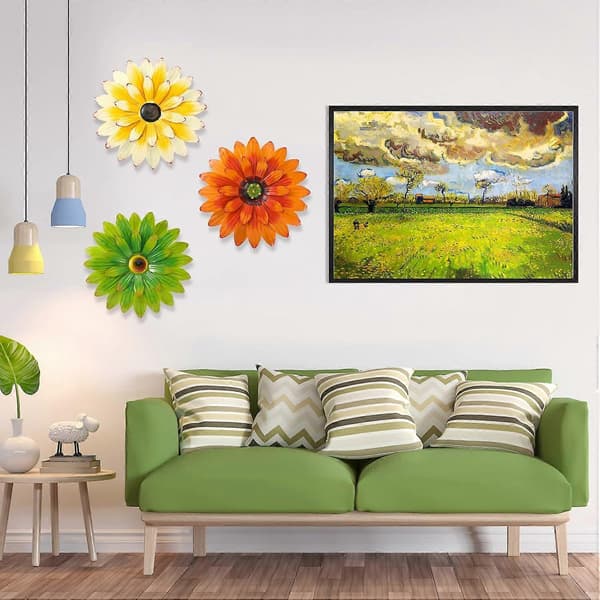 3 stk Metall Blomst Veggkunst 3D Metall Daisy Blomst Veggdekor Flere Lag Hengende Blomst Rustikk Bondegård Boho Stil