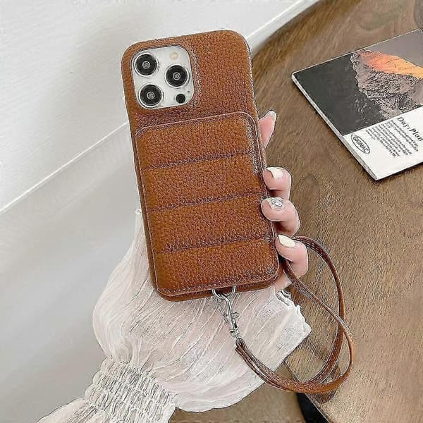 Til iPhone 14 Pro Etui Kortpladser Stativ PU Læder+PET Telefoncover med Håndrem -