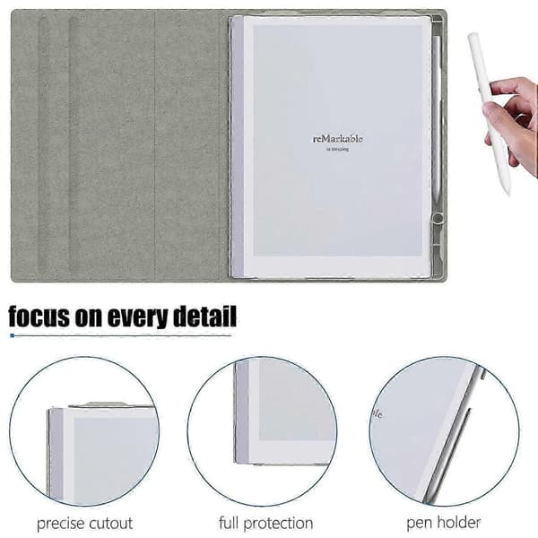 Til ReMarkable 2 Etui Roterende Stand PC PU Læder E-læser Cover med Penneholder - Grå Grey
