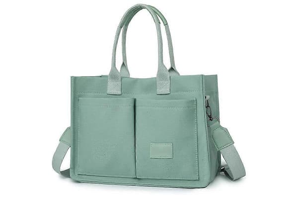 Indkøbstaske til kvinder med rum Lærred Crossbody-tasker til bærbar computer Bog-Grøn Green One Size
